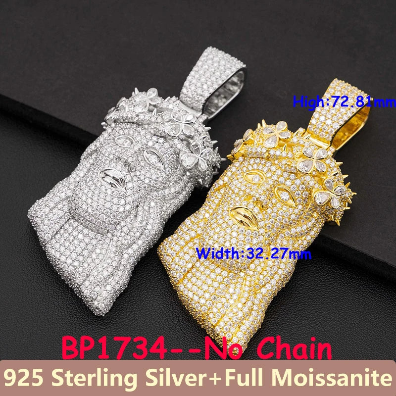 Jesus New Unisex Full Moissanite Diamond Pendants For Men Original 925 Sterling Silver Men's Diamond Jewelry Hip Hop For Party