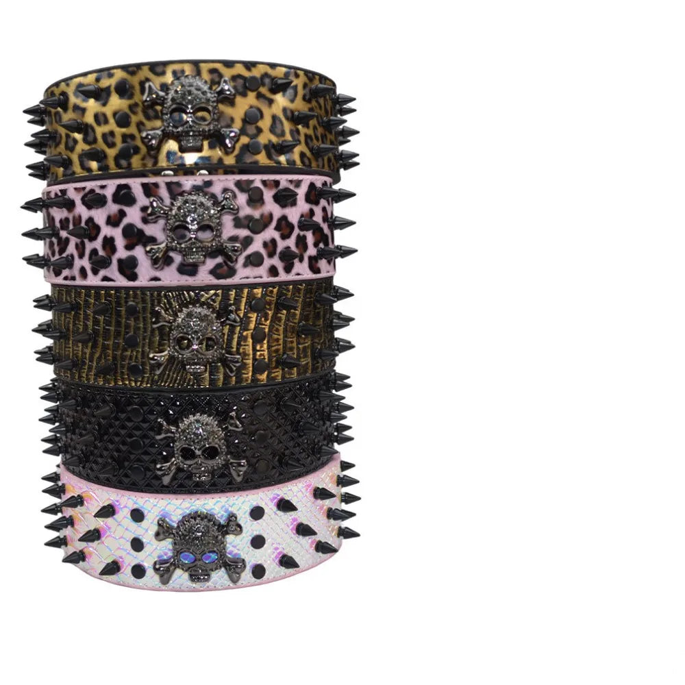 Spiked Dog Collars Leather for Large Medium Dogs Pit Bull Mastiff Rottweiler Pitbull Labrador Boxer Medium To Large Skull Collar