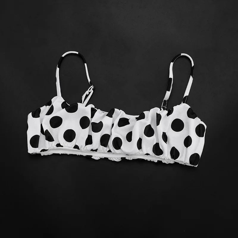 FAGADOER Retro Polka Dot Two Piece Sets Spaghetti Strap Ruched Crop Top + Bubble Puff Shorts Outfits Women Holidays Suits