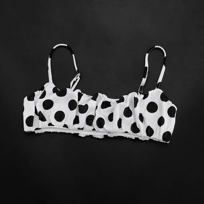 FAGADOER Retro Polka Dot Two Piece Sets Spaghetti Strap Ruched Crop Top + Bubble Puff Shorts Outfits Women Holidays Suits