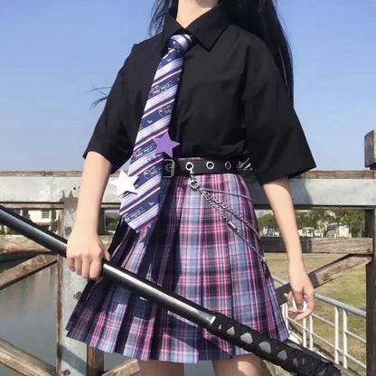 Romantic Purple Uniform JK Set Women 2025 Summer High Waist Skirts Korean Style Pleated Skirts Shirt And Tie For Cute Girls Suit