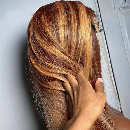 4/27Highlight Straight Lace Front Wig Human Hair 13x6 Lace Frontal Wigs Brazilian Honey Blonde Colored Wigs Remy 100% Human Hair