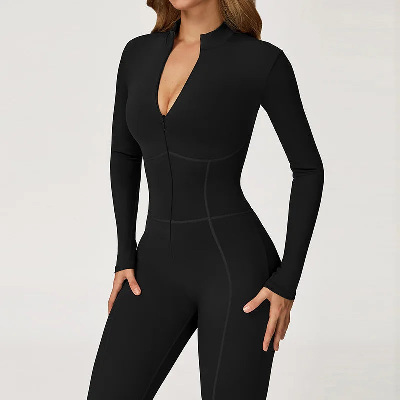 Winter Warm Fleece Sports Jumpsuits Fitness Suits Women's Sportswear Zipper Long Sleeves Tops One-Piece Dance Bodysuit Female