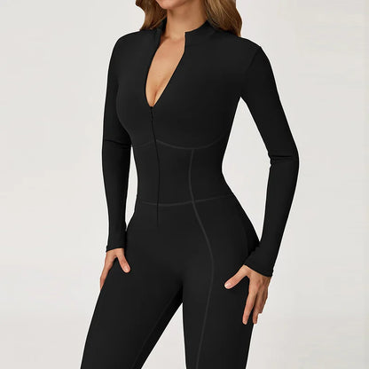 Winter Warm Fleece Sports Jumpsuits Fitness Suits Women's Sportswear Zipper Long Sleeves Tops One-Piece Dance Bodysuit Female