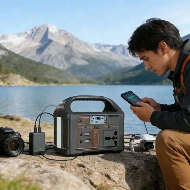 Portable Solar Power Station 500W 460Wh 300W, LiFePO4 Battery 220V EU Outdoor, BMS Storage System, Power Bank and UPS Function