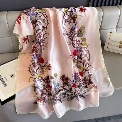180*90cm Large Silk Satin Scarf Women Fashion Printed Scarf Spring And Summer Styles New Shawl Wrap Female Hand 2025 NEW