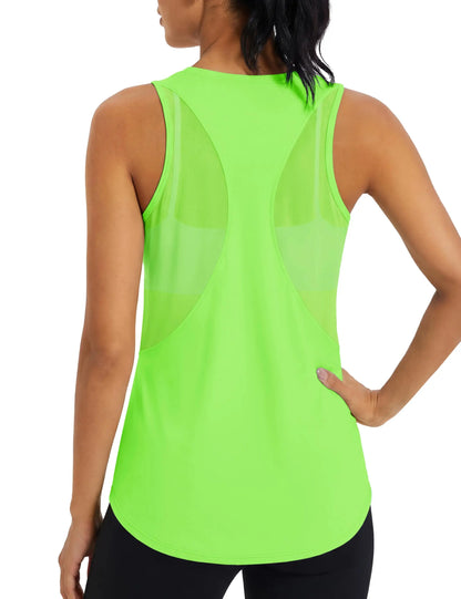 TACVASEN Womens Mesh Racerback Workout Tank Top Yoga Sleeveless Shirt High Low Curved Hem Quick Dry Breathable Athletic Vest