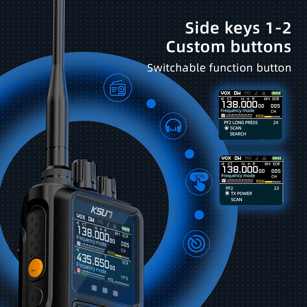 Walkie Talkie Long Range Portable Professional VHF UHF Radio Station AM FM Ham Communication Radio Walkie Talkie KSUN