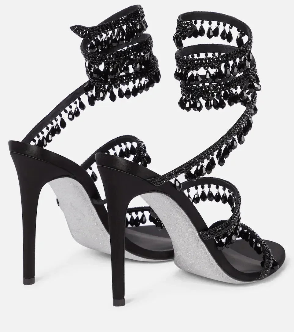 2026Women's New Water Diamond Sandals Fashion Tassel Crystal Shoes Sexy Banquet Party Twin Stiletto Women's Large Sandals