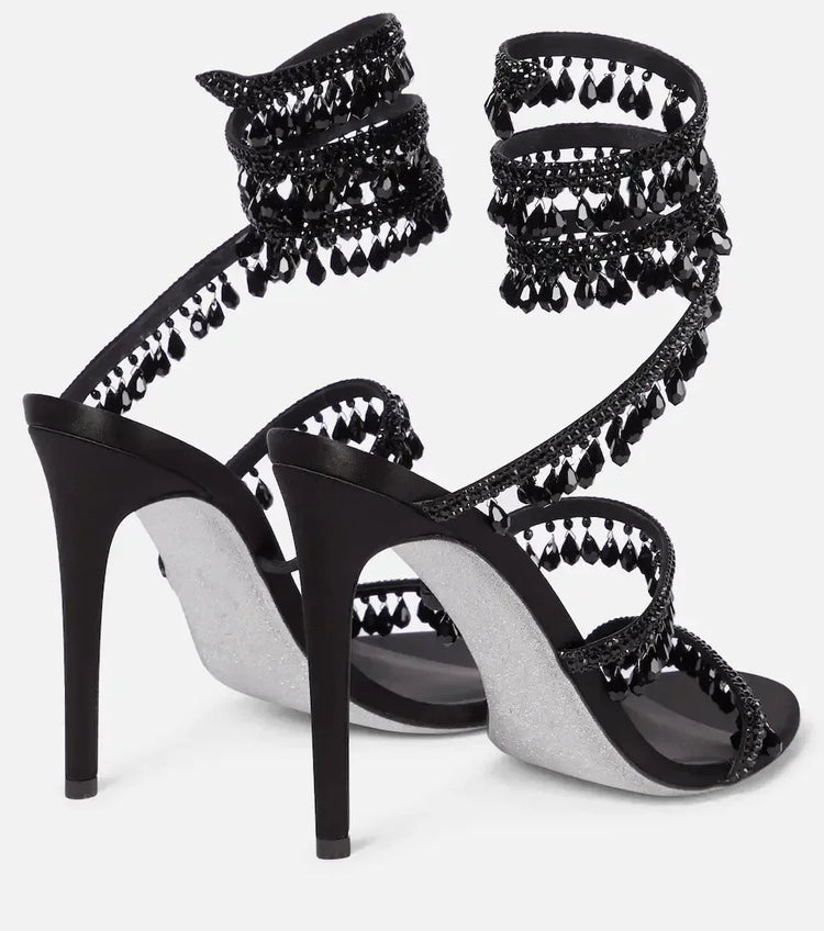 2026Women's New Water Diamond Sandals Fashion Tassel Crystal Shoes Sexy Banquet Party Twin Stiletto Women's Large Sandals