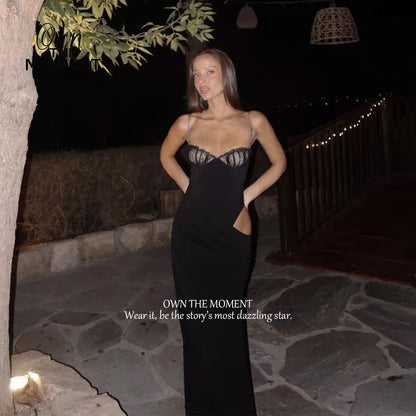 OTM Sexy Black Strapless Evening Gown Spaghetti Strap Lace Cutout Prom Dress Formal Party Dress for Special Occasion Customized