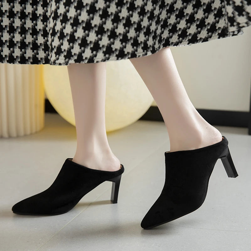 2022 Spring Summer Women Designer Shoes Pointed Toe Mules Slippers Ladies Luxury Brand High Heel Sandals