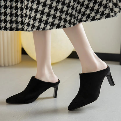 2022 Spring Summer Women Designer Shoes Pointed Toe Mules Slippers Ladies Luxury Brand High Heel Sandals