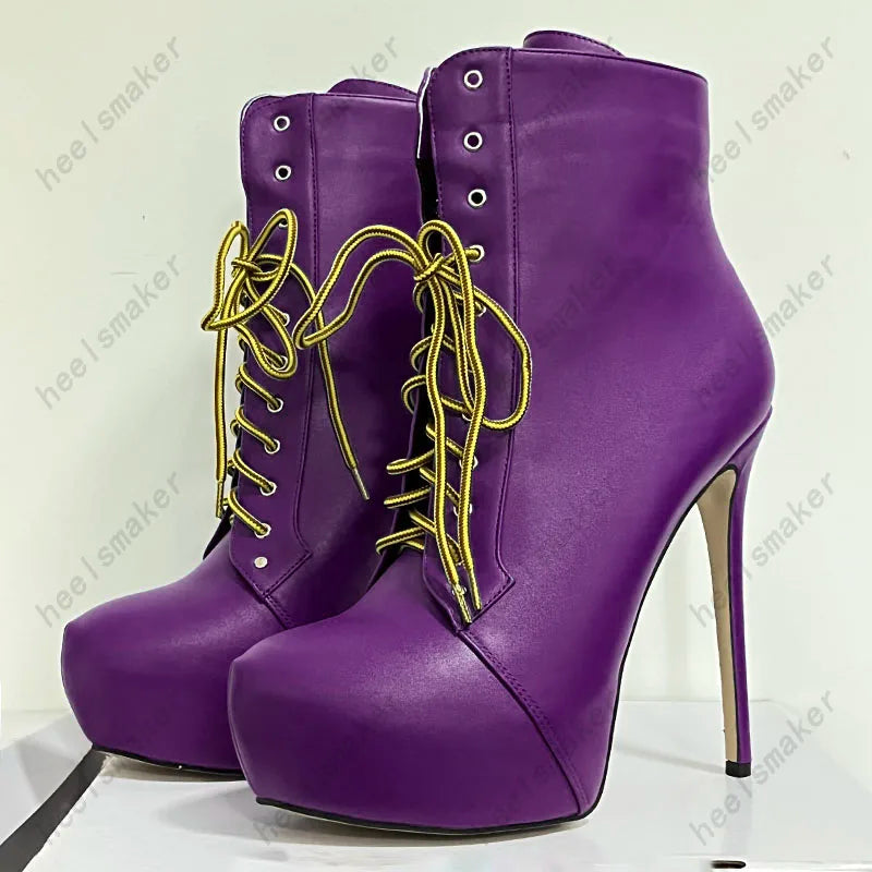 Sukeia Handmade Women Winter Ankle Boots Round Toe Sexy Stiletto Heels Pretty Blue Party Shoes Ladies US Plus Size 5-20