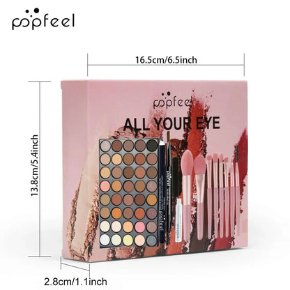 POPFEEL Professional Eye Makeup Set: Eyeshadow Palette, Eyeliner, Brow Pencil, Mascara +8 Makeup Brushes - Perfect for Beginners