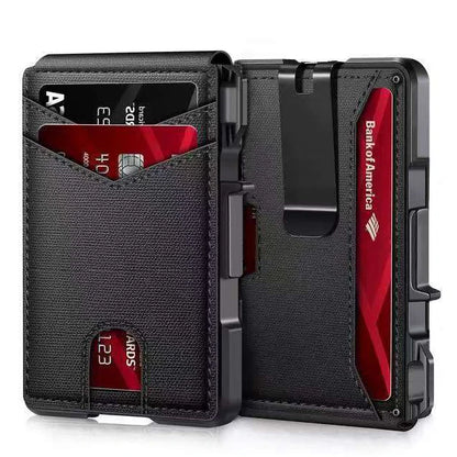 RFID Blocking Mens Wallet | Minimalist Slim Smart Pop-Up Card Holder, Metal Credit Card Wallet with Money Clip for Men