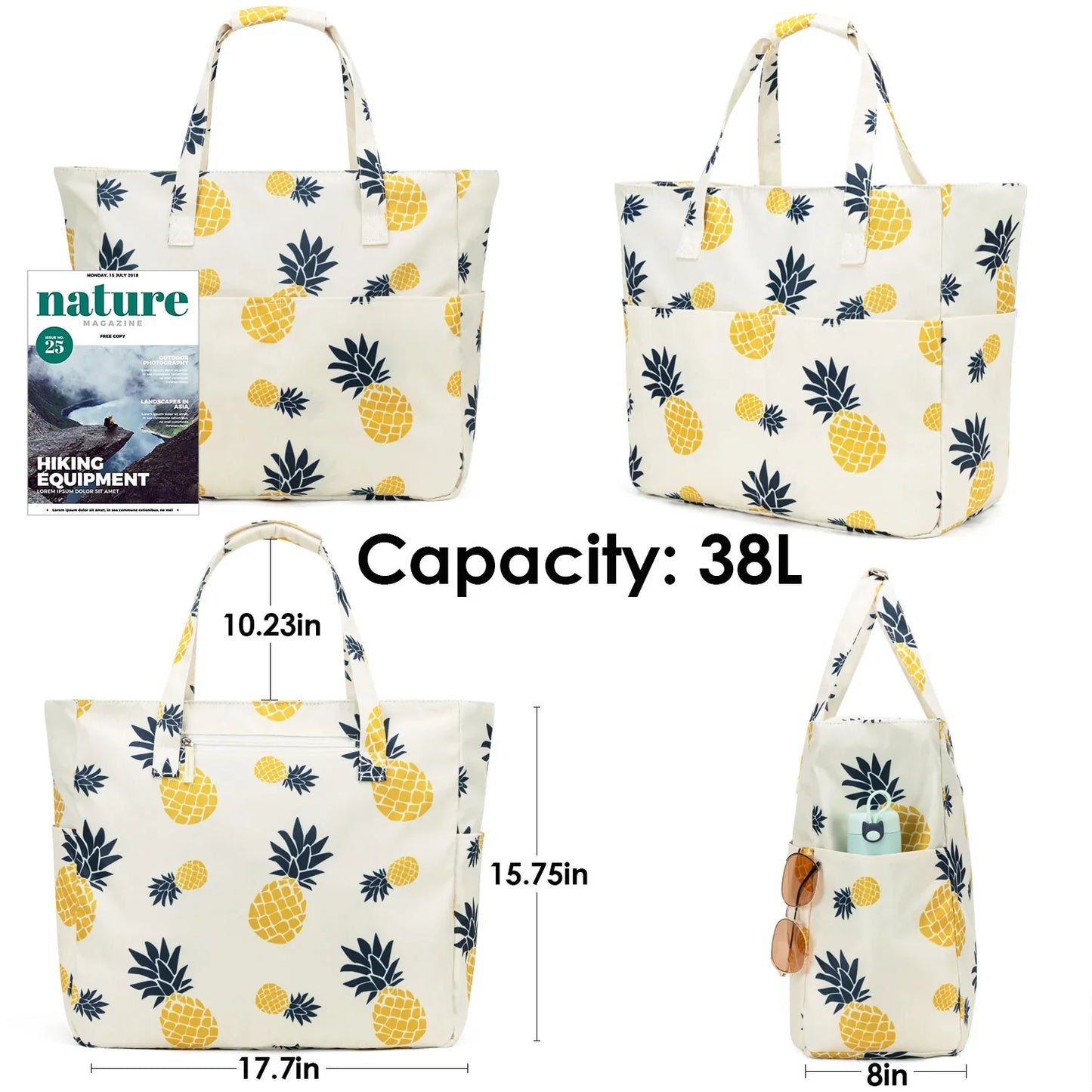 Kabaqoo Women's Large Capacity Beach Tote Bag Oxford Cloth Waterproof Striped Travel Bags Multi-pocket Foldable Top-Handle Bags