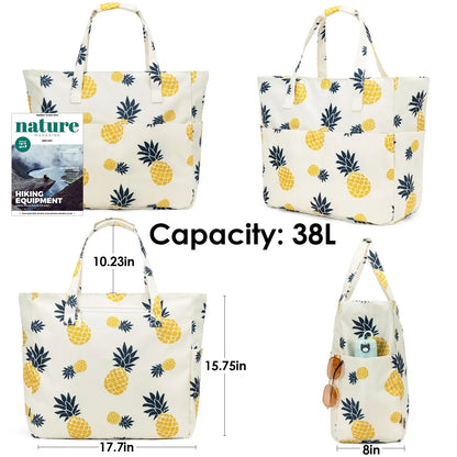 Kabaqoo Women's Large Capacity Beach Tote Bag Oxford Cloth Waterproof Striped Travel Bags Multi-pocket Foldable Top-Handle Bags