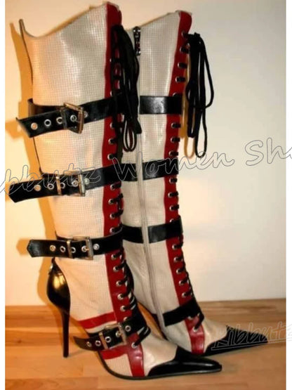Knee High Boot Belt Buckle Leather Belt Buckle Spicy Girls Shoes Fashion Elegant Concise Sexy Elegant Luxury Pointy Thin Heels