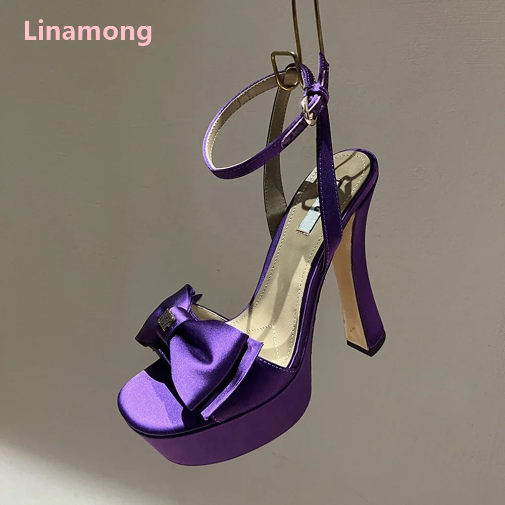 Slik Butterfly-knot Platform Fashion Sandals For Female Women Round Toe Luxury Elegant Design Ankle Buckle Strap Sexy Shoes