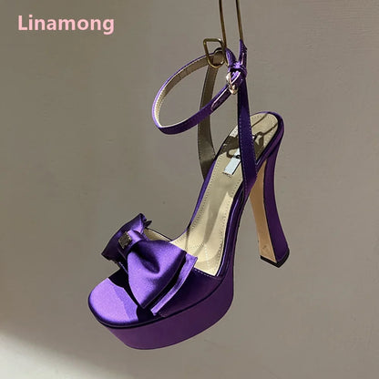 Slik Butterfly-knot Platform Fashion Sandals For Female Women Round Toe Luxury Elegant Design Ankle Buckle Strap Sexy Shoes