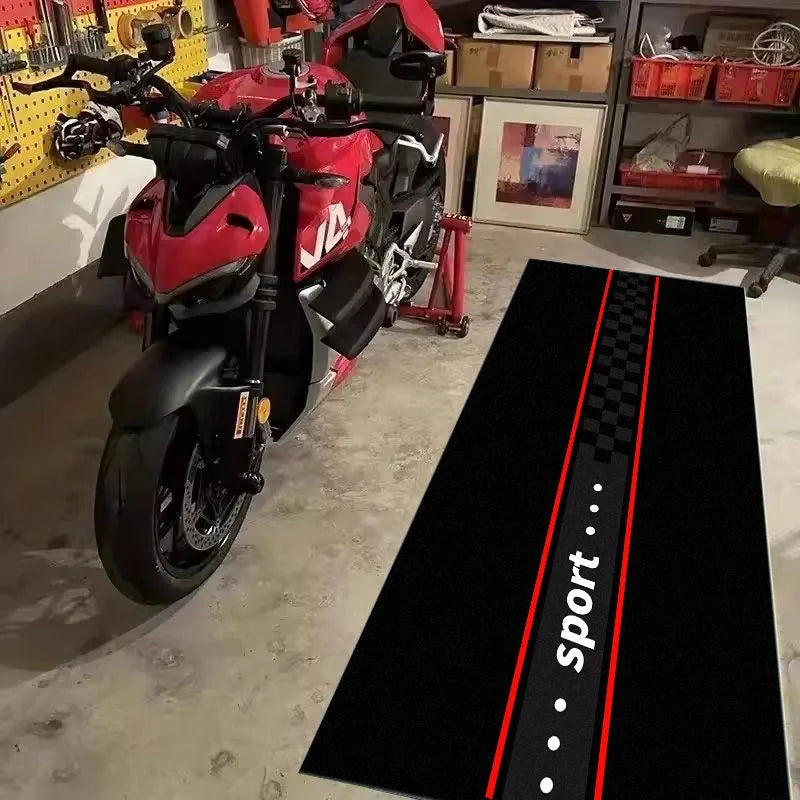 VIKAMA Red Stripe Racing Pit Mat Waterproof Anti Slip Wear Resistant Rug For Garage Motorcycle Maintenance Parking Carpet