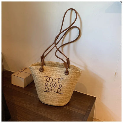 Summer New Vacation Woven Straw Bag, High Quality Seaside Beach Bag for Women, Women's Beach Bags Bucket Bag