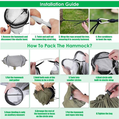 3-in-1 Camping Hammock with Automatic Pop-Up Mosquito Net, Lightweight 70D Nylon Portable Hammock Supports 440lbs, Dual Zipper Outdoor Hammock for Camping Hiking Backpacking Beach Backyard