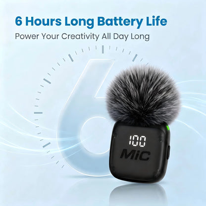 Mini Wireless Clip-On Microphone, Smart Noise Reduction, Long Battery Life, Perfect for Live Streaming, Podcasts, and Vlogs.