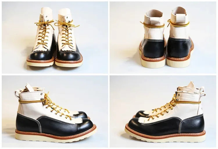 Brand New Fashion Winter Snow Boots Mens Women Color Matching Work Chelsea Handmade Locomotive Men's Shoes