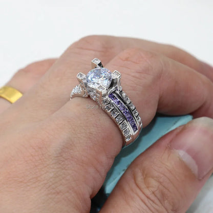 14K White Gold Vintage Lovers Grown Pink Diamond Ring Set Engagement Wedding Rings for Women Men Jewelry