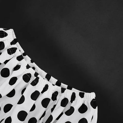 FAGADOER Retro Polka Dot Two Piece Sets Spaghetti Strap Ruched Crop Top + Bubble Puff Shorts Outfits Women Holidays Suits