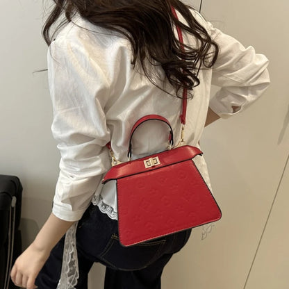 Fashion Embossed Top Handle Bags for Women,Metal Turn Lock Handbag, Adjustable Crossbody Strap,versatile Purse for Daily Outings