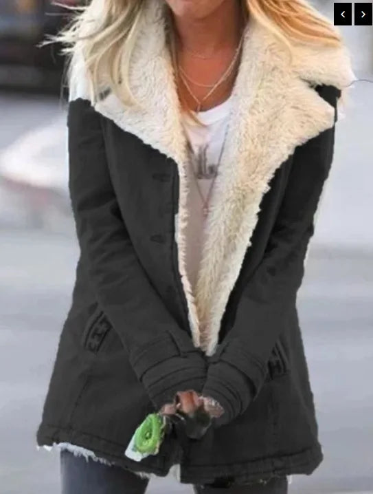 2022 Autumn Winter Women Warm Faux Fur Fleece Coat Jacket Lamb Wool Thickened Locomotive Lapel Female Chic Outwear Top Clothing