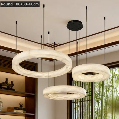 Alabaster Chandelier Spanish Natural Marble Round Hanging Chandeliers For Living Dining Room Loft Bedroom Alabaster Lights