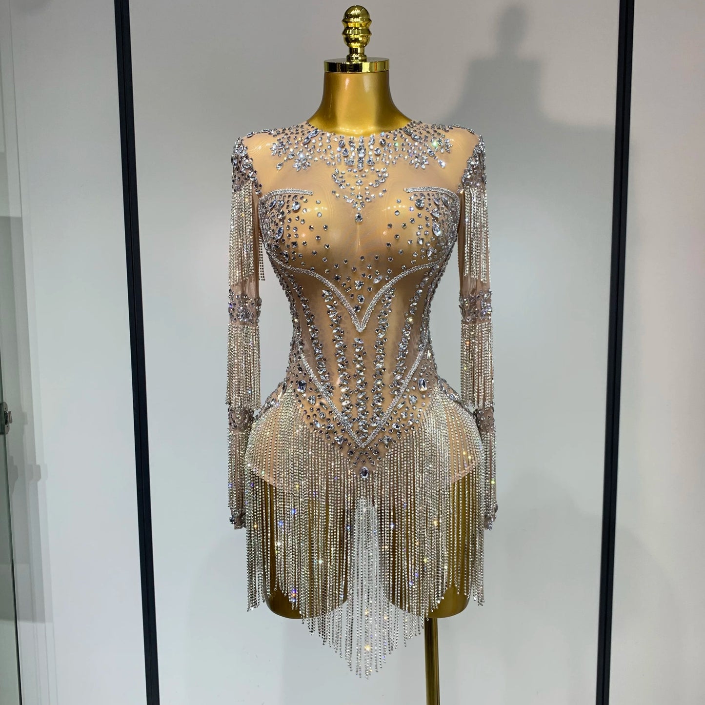 Women Sexy Mesh See Through Performance Dance Nightclub Rompers Singer Stage Outfit Sparkly Rhinestone Bodysuit Birthday Wear