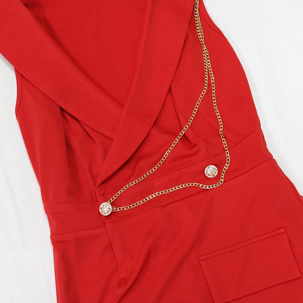 CMYAYA Elegant Womenv-neck High Waist Straight Sleeveless Blazer Jumpsuits 2024 Fall Street Chain Office Lady Party Rompers