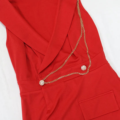 CMYAYA Elegant Womenv-neck High Waist Straight Sleeveless Blazer Jumpsuits 2024 Fall Street Chain Office Lady Party Rompers