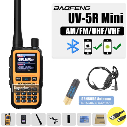 Baofeng UV-5R Mini Two Way Radio Orange BF-5R Mini Walkie Talkie Bluetooth Power Adjustable Tiny Size 1/2/4PCS Frequency Copy 5W