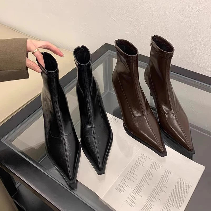 2025 New Women's Ankle Boots Sexy Pointed Toe Woman Short Boots Fashion Causal Ladies Thin High Heel Boots Solid Color Stiletto
