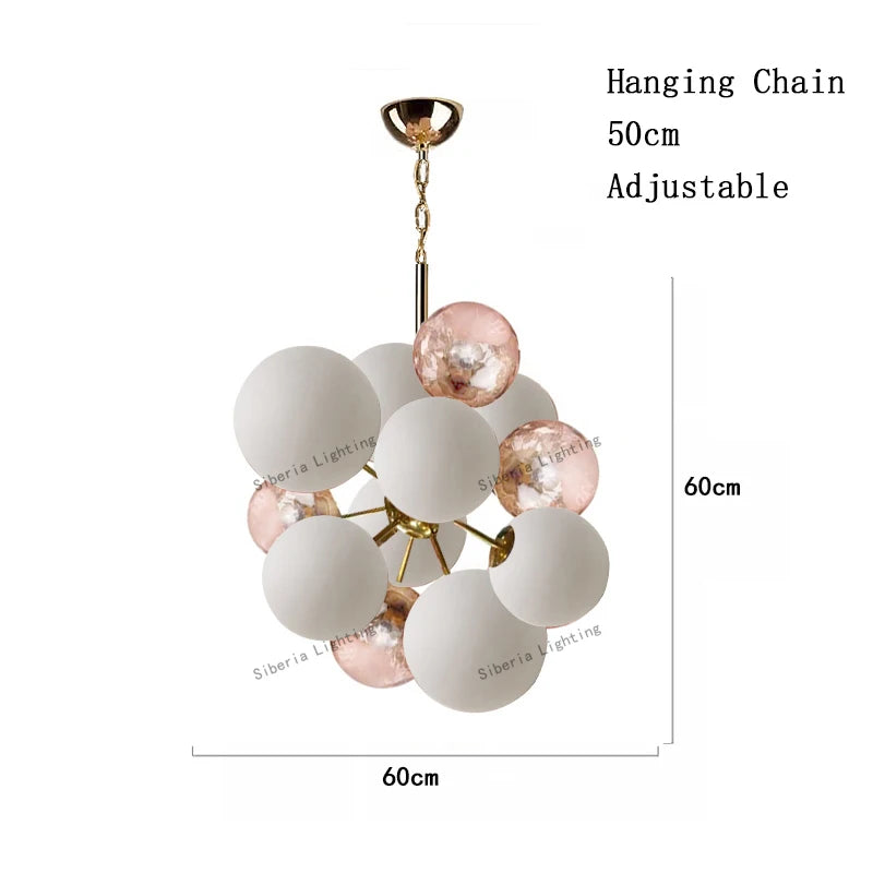 Dreamy Pink Glass Bubble Pendant Lights LED Home Decor Ceiling Lamp Indoor Hanging Lighting Fixture for Living Room