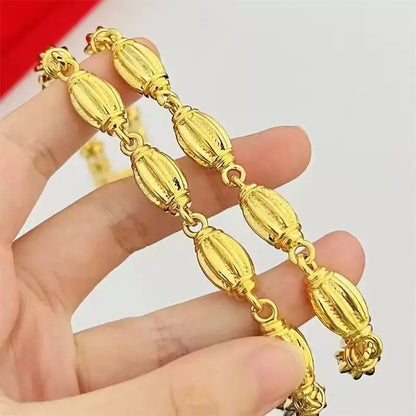 Banquet Grand 9mm Solid Pumpkin Olive Bead Necklace For Men 24K Gold AU999, elegant match for formal suits