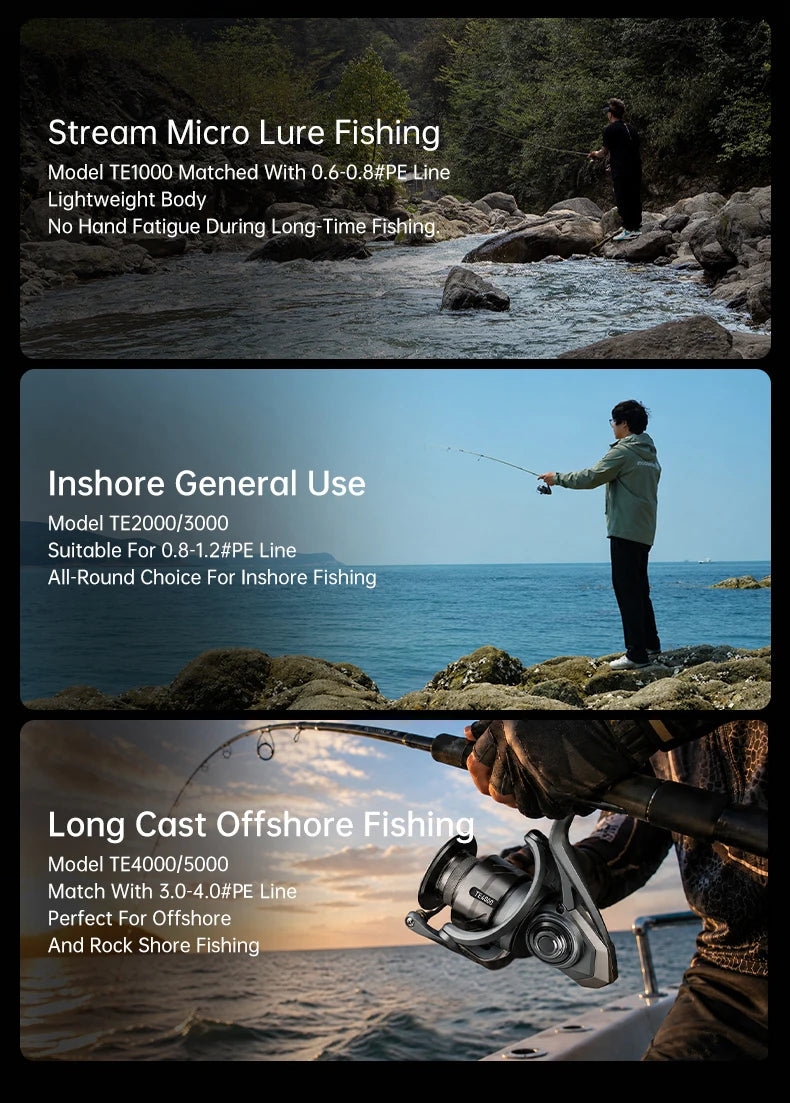 Kingdom TERTIA Spinning Fishing Reel Ultra-Long Casting 1000-5000 Max Drag 15KG 8+1 BB 5.2:1 Freshwater Saltwater Fishing