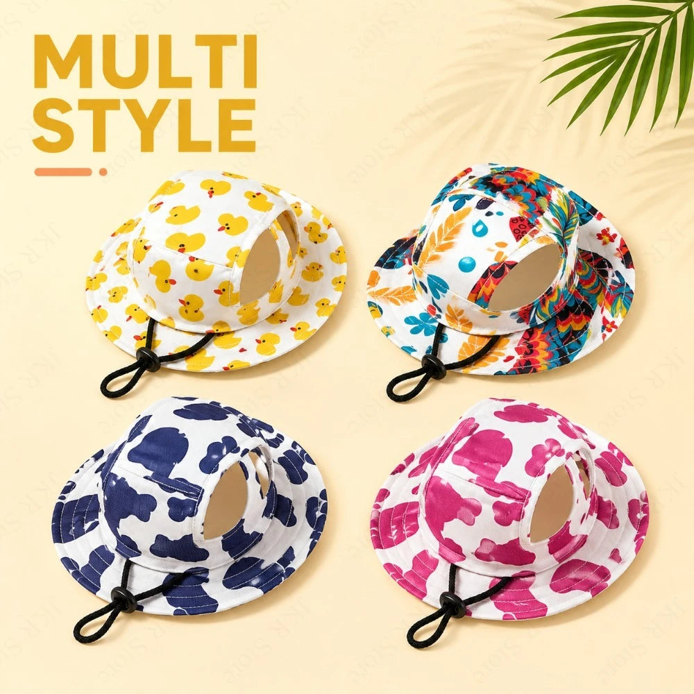 Adjustable Dog Hat Cute Print Cap for Puppies and Small Breeds, Pet Sun Protection Hat for Walking Outdoor Activities