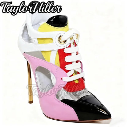 Mixed Color Lace Up Short Boots Women Fashion Patchwork Sport Sneakers High Heels Autumn Winter Boots Women Deisgner Shoes 2026