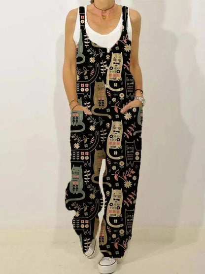 Women's Sleeveless Jumpsuit 2022 Summer Boho Floral Wide Leg Long Pants Rompers Ladies Strap Plus Size Casual Loose Bib Trousers