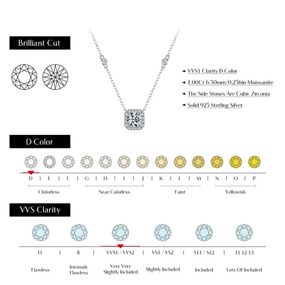 MODIAN Moissanite Necklace for Woman Wedding Fine Jewely with Certificates 925 Sterling Sliver Square Classic Pendant Necklace