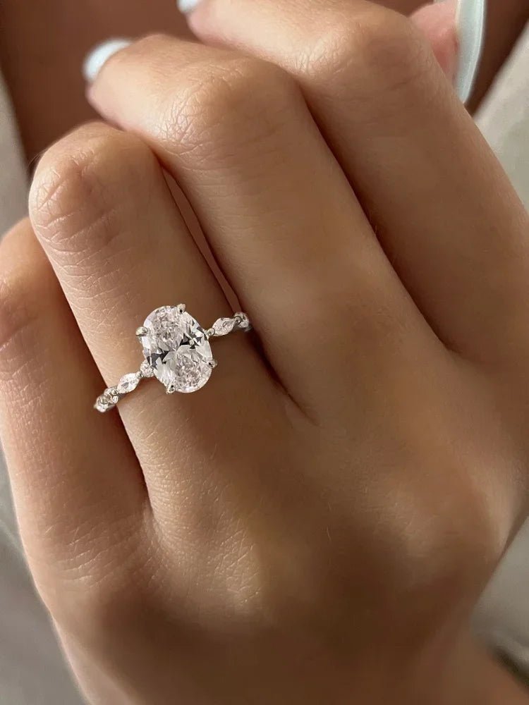 925 Sterling Silver Zircon Golden Oval Round Fashionable Ring For Women Engagement Wedding Luxury High Quality Fine Jewelry