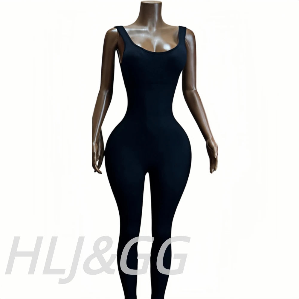HLJ&GG High Stretchy Ribber Bodycon One Piece Jumpsuits Women Sleeveless Slim Playsuits Casual Quality Sporty Leggings Overalls