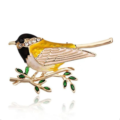 Fashion Magpie Brooch Cute Bird Flower Enamel Rhinestone Corsage Pin Clothing Accessories Jewelry